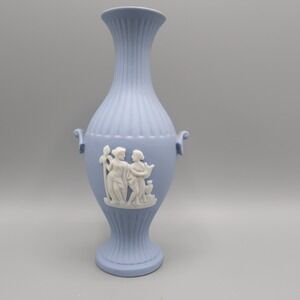 Wedgwood Style Blue And White Vase Vintage From Japan 7 inch Bud Flower